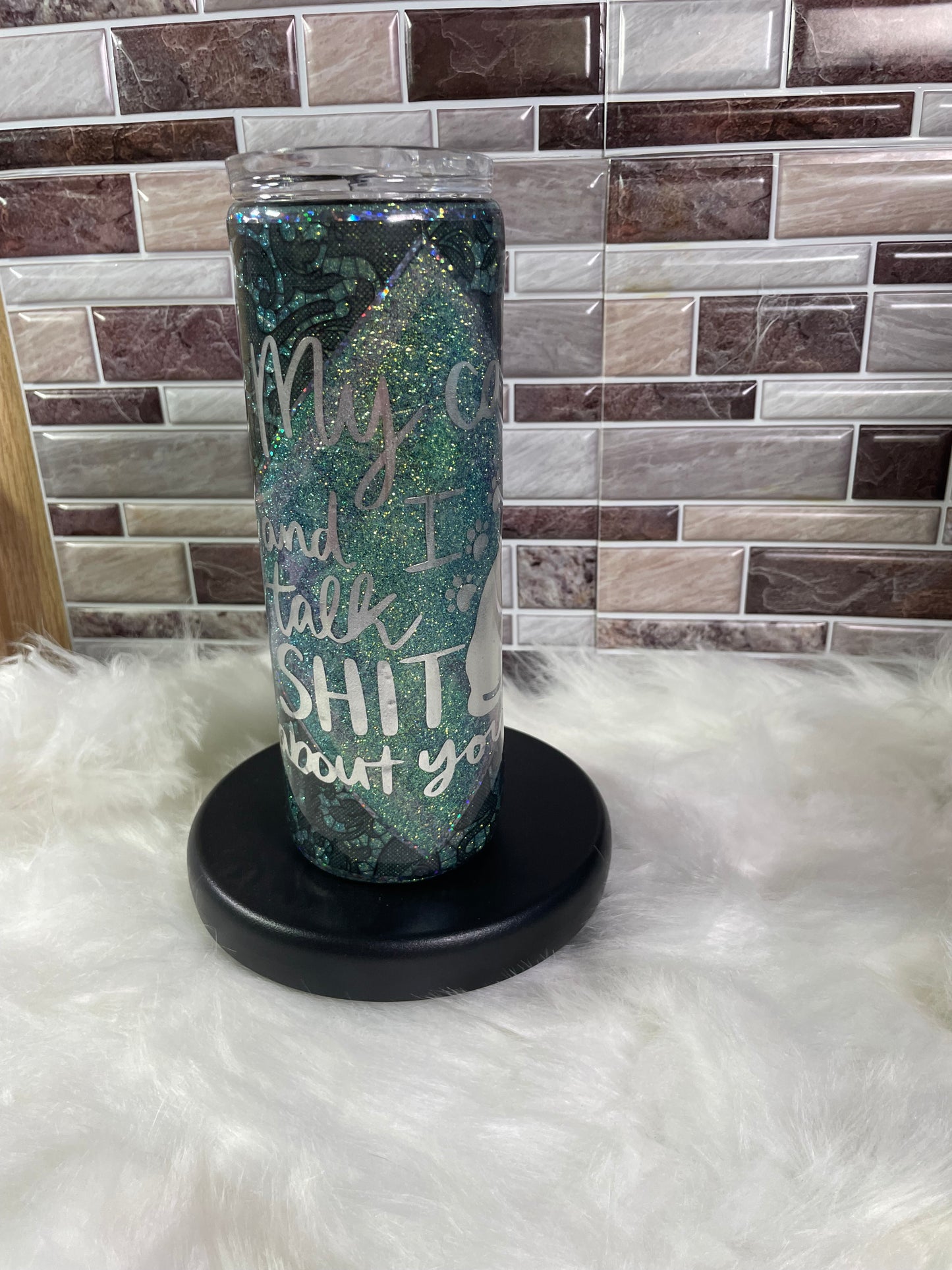 20 oz Stainless Steel Double V Split - Cat Talk Shit Tumbler
